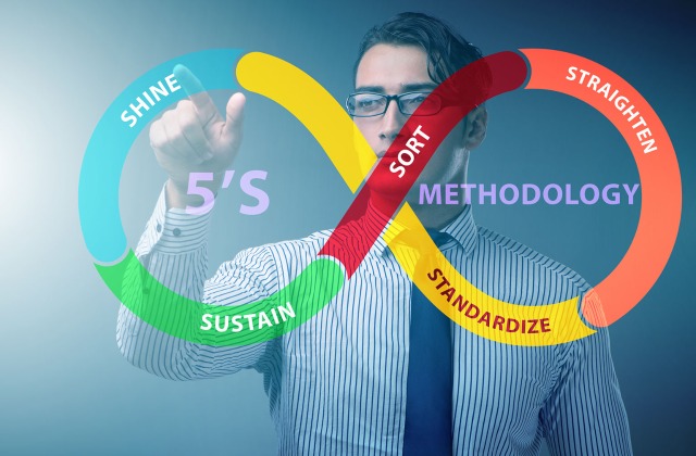 Man presenting the 5S Method in graphic form