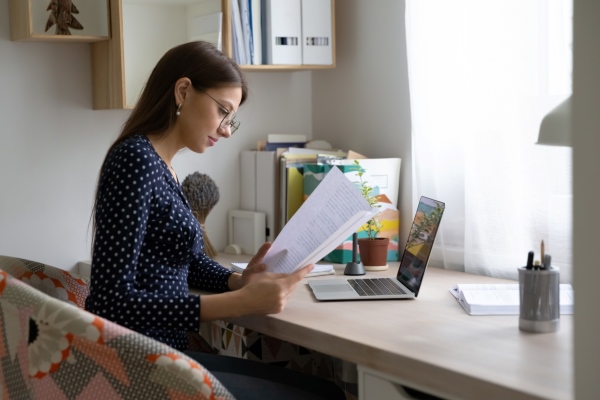 Woman reviewing life insurance policy