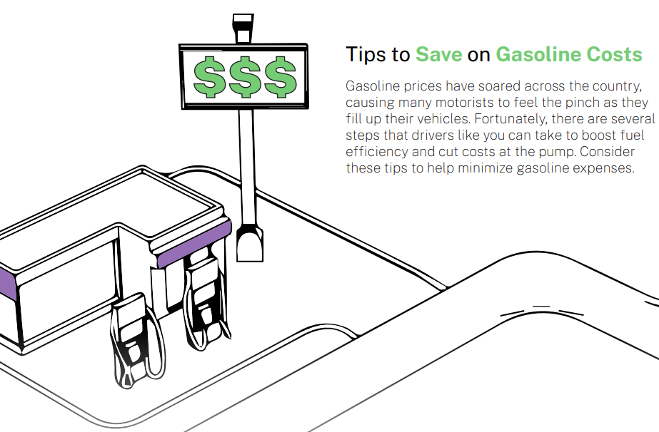 Save on Gas Costs, gas station graphic