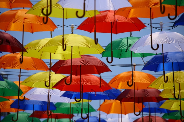 Umbrellas suspended overhead
